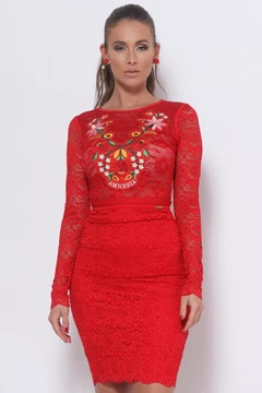 Dawn szoknya hímzett piros