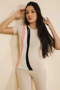 Eliraz felső világos bézs/papaya/ekrü/fekete