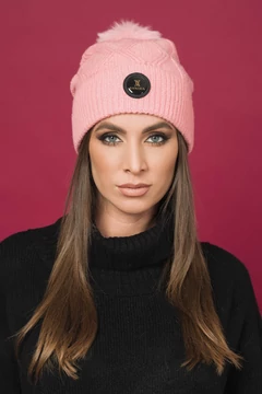 Bojtos kötött sapka púder